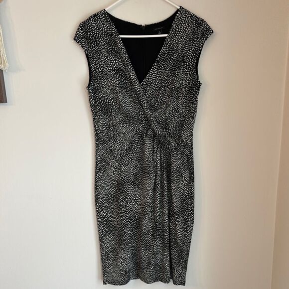 Ann Taylor Women Elegant Black and White Patterned polka dot cap sleeve Dress 8 - Picture 1 of 11